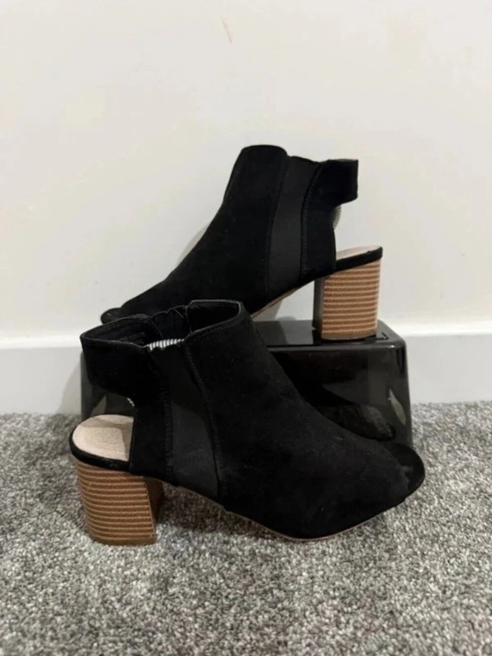 Black Faux Suede Peep-Toe Shoe